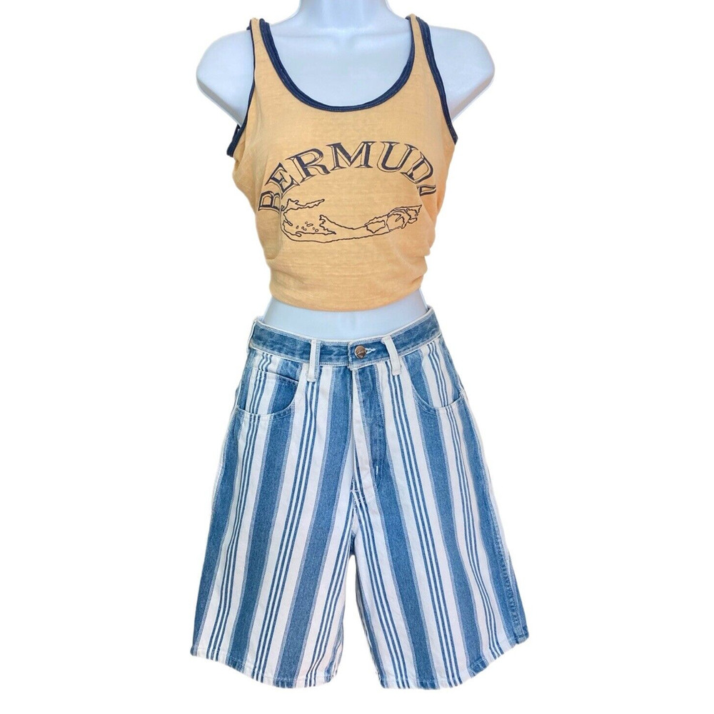 Striped Blue & White Jean Bermuda Shorts